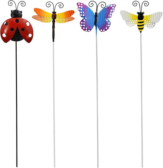 Veclotch 4Pcs Metal Insects Garden Stakes, 16"" H Rustic Butterfly, Bee, Dragonfly, Ladybug Stake, Decorative Spring Outdoor Garden Decor Planter Flower Pot Metal Stick for Patio,Lawn,Yard,Pathway