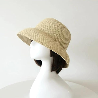 Wide-Brim Classic Elegant Style Foldable Straw Hat Women's Retro UV Resistant Sun Hats for Outdoor, Beach and Travel