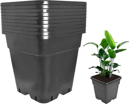 Plant Pots Flower Pot 10-Pack 1 Gallon Planter Nursery Pot Garden Seedling Planters Containers Plastic Injection Molded Pots with Drainage Holes for Outdoor Indoor Plants Vegetables, Black