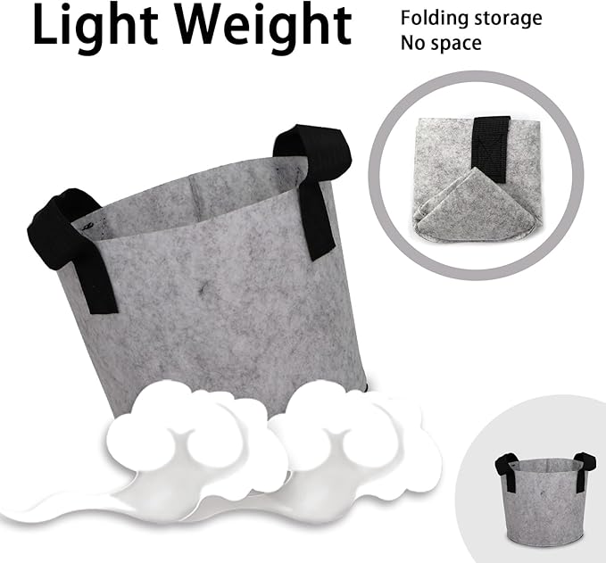 Grow Bags,Growing Pot Bags Garden Grow Bag Indoor Outdoor Fabric Aeration Plant Pot Container Flower Vegetable Pouch (Light Gray,2 Gallon)