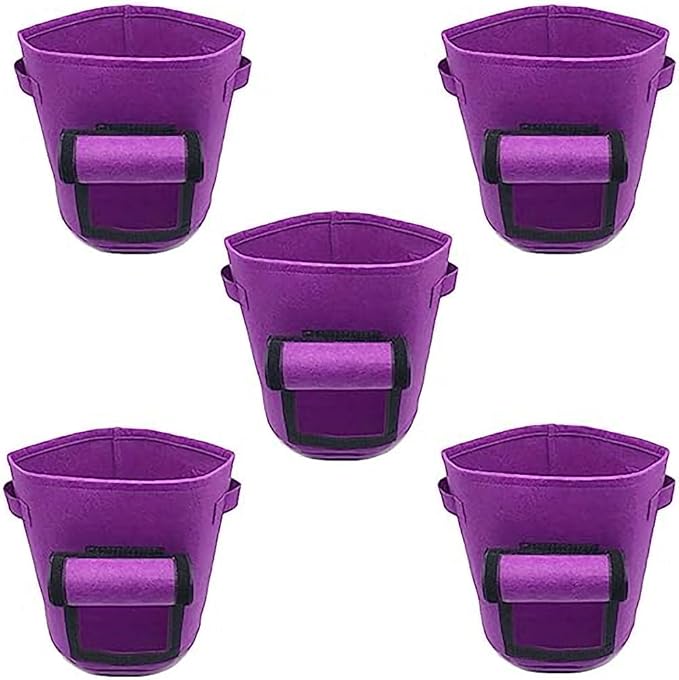 Ulalaza 5PCS Potato Grow Bags with Flap Plant Grow Bags Fabric Multi Ribbon Potato Bag Tomato Vegetable Growth Non-Woven Felt Planting Bag Transparent