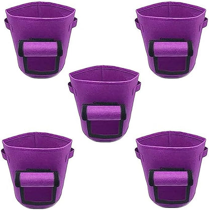 Ulalaza 5PCS Potato Grow Bags with Flap Plant Grow Bags Fabric Multi Ribbon Potato Bag Tomato Vegetable Growth Non-Woven Felt Planting Bag Transparent
