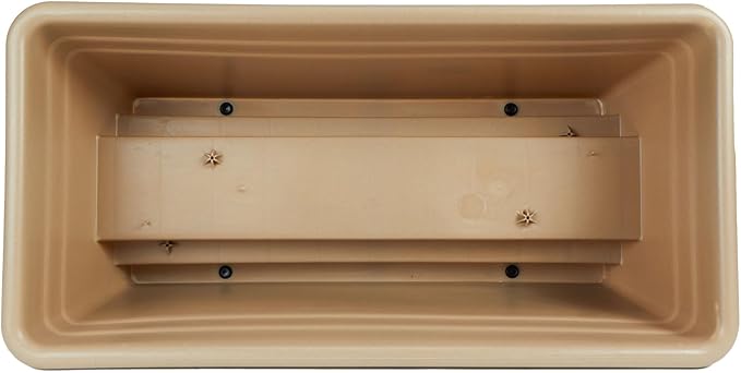 The HC Companies 24 Inch Deck Rail Planter Box with Drainage Plug, Lightweight UV-Resistant Plastic Outdoor Planters for Wood Deck Rail, Flower Box for Garden, Patio, Balcony, and Fence, Sandstone