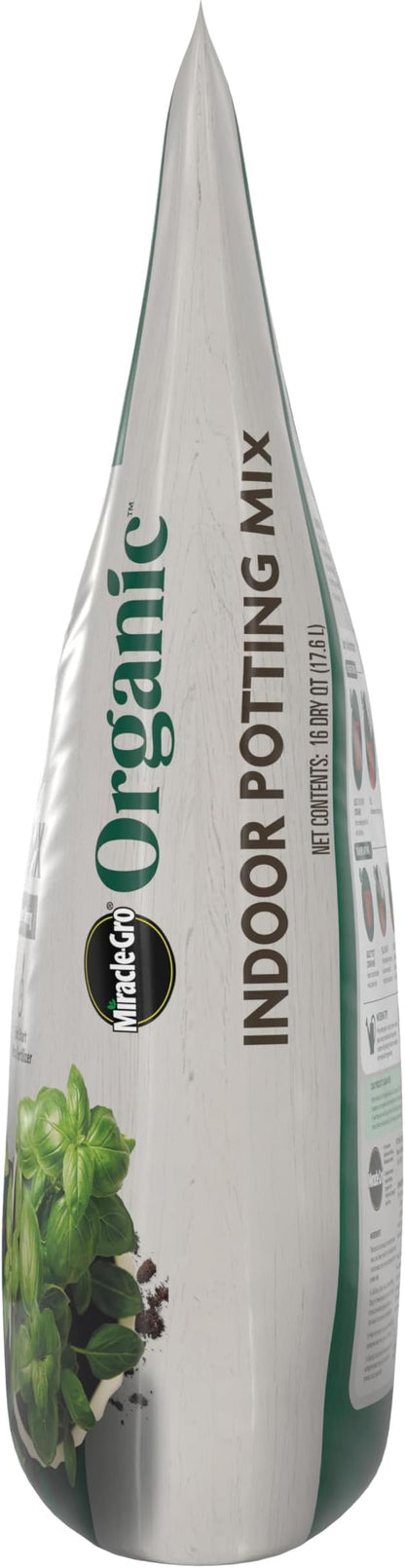 Miracle-GRO Organic Indoor Potting Mix, Protects Against Over and Under Watering, for Indoor Container Plants, Houseplants and Starter Plants, OMRI Listed, 16 qt., 2-Pack