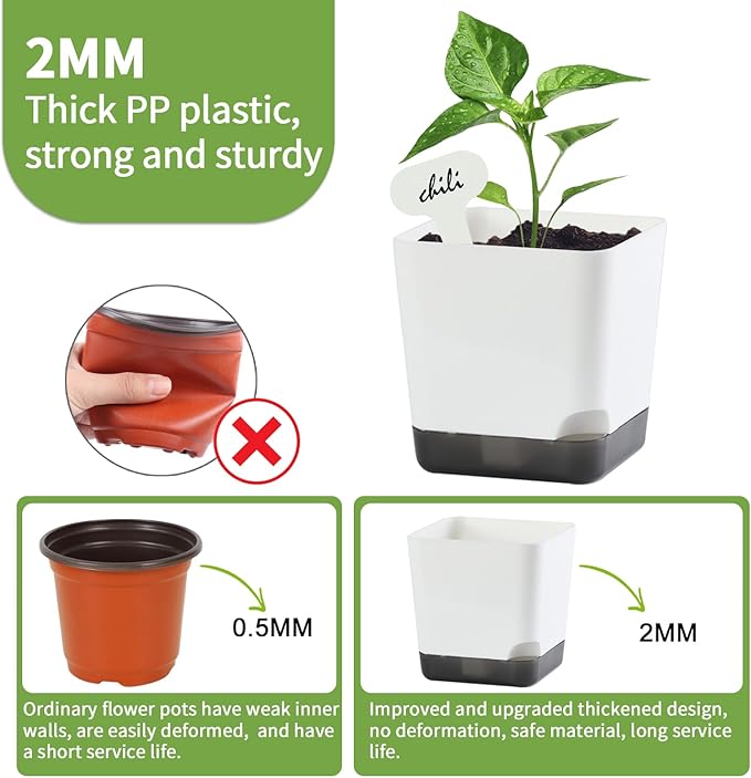 3 inch Small Nursery Pots, Seedling Pots, 20 Pack Plastic Plant Pots for Indoor Outdoor Plants, Decorative White Succulent Flower Pots with Drainage Holes and Saucers