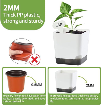 3 inch Small Nursery Pots, Seedling Pots, 20 Pack Plastic Plant Pots for Indoor Outdoor Plants, Decorative White Succulent Flower Pots with Drainage Holes and Saucers
