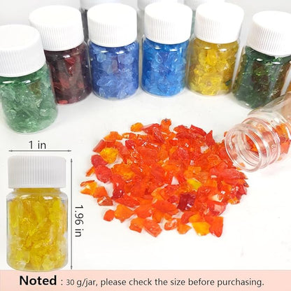 HappyFiller 12 Colors Crushed Glass Sand,30 Grams Each Bottle,Broken Glass Piece Perfect for Resin Art,Crafts Project,Mosaics,Vase Fillers,Table Scatters,Candle Holder Decor,DIY Handicraft Material