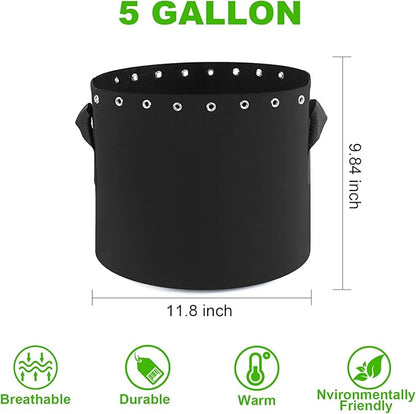 5 Gallon Plant Grow Bags 5-Packs with Holes,Thichkened Non-Woven Aeration Fabric Pots with Handles - Reinforced Weight Capacity