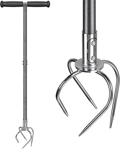 Dolibest Manual Twist Tiller, All-Steel Garden Claw Cultivator with 4 Curved Claws and Soft Rubber Handle, Hand Tiller Garden Claw for Gardening Bed and Plant Box (39'')