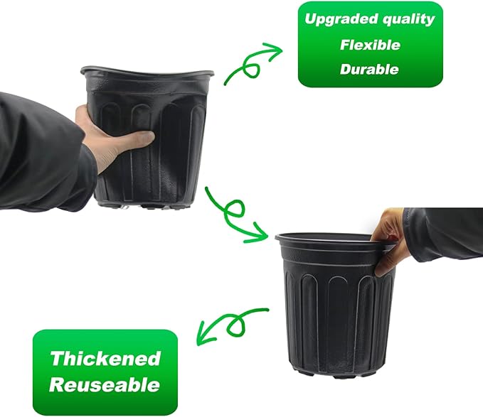 100-Pack 1 Gallon Nursery Pots, Thickened Pots for Plants with Drainage Holes, Large Plastic Flower Pots for Seedlings, Succulents, Transplanting, Come with 100pcs Plant Labels