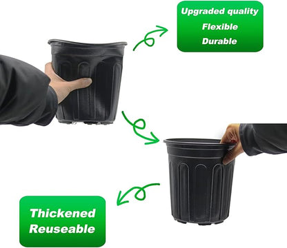 100-Pack 1 Gallon Nursery Pots, Thickened Pots for Plants with Drainage Holes, Large Plastic Flower Pots for Seedlings, Succulents, Transplanting, Come with 100pcs Plant Labels