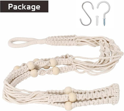 Macrame Plant Hanger Indoor, 23" No Tassel Hanging Plant Holder, Sturdy Flower Pot Holder with 2 Hooks - Ivory (Pot NOT Included)