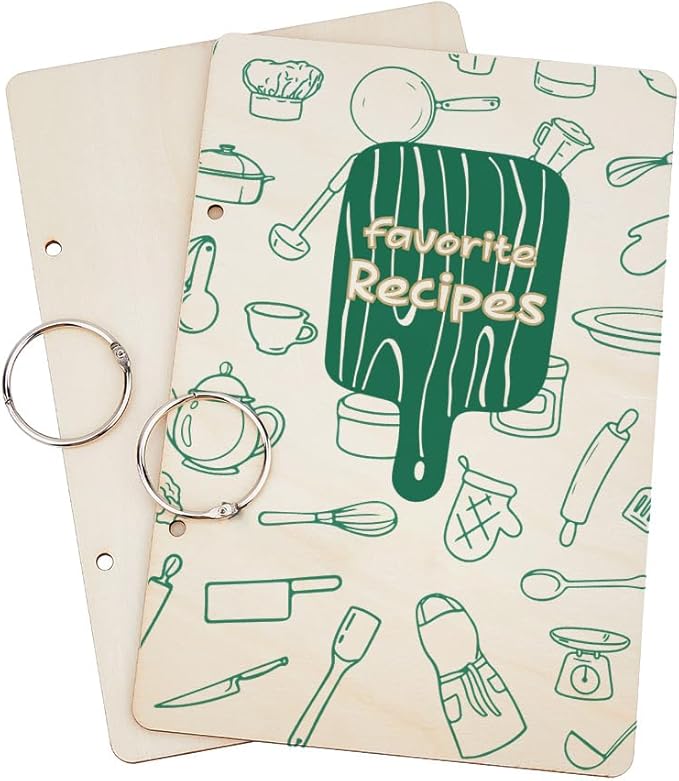 SUPERDANT Favorite Recipe Greeting Card Organizer Food Journal Keeper Kitchen Planner Card Holder Wooden Cards Keeper Binder Recipe Photo Album 2-Rings Cover with Punch and 20pcs Inner Pockets