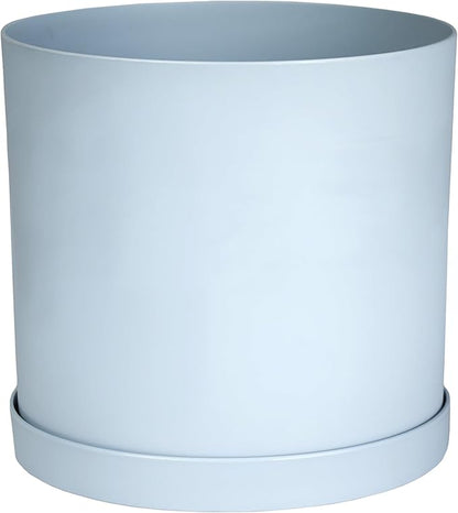 Bloem Mathers 10" Misty Blue Round Modern Resin Garden Planter Pot with Drainage Holes and Removable Saucer Tray Included