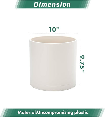 D'vine Dev 10 Inch Plastic Planter Pots for Plant Pot with Drainage Hole and Seamless Saucers, Oatmeal, 74-X-H-2