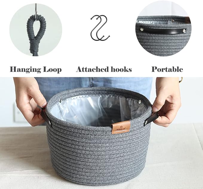 2Pack Hanging Flower Pots Plant Hangers,Wedding Party Birthday Gift Storage Baskets Home Garden Hanging Planter, Waterproof Lining Hydroponic Plant Pot-Dark Grey