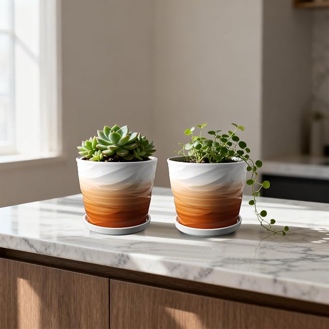 5 Inch Plant Pot,Ceramic Planter with Drainage and Saucer,Ceramic Pots for Plants,Indoor Plant pots,Planters for Indoor Plants(5.5 in Diameter,4 Pack)