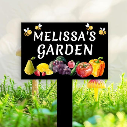 Personalized Bees Fruits Vegetable Garden Sign with Stake, Custom Metal Orchard Sign for Outdoor Farmhouse Yard Decor Lawn Art Housewarming Gift, Customized Vegetable Garden Stake Signs