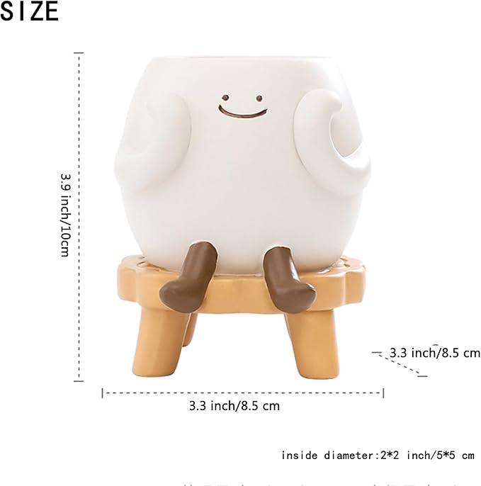 EOBTAIN Cute Smily Face Planter Pot Head Unique Sit Bench Succulent Pots Flower Cactus Pots with Drainage Holes Kids Resin Planters Decorative Pots for Indoor Garden,Ideal Birthday