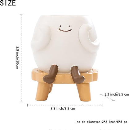 EOBTAIN Cute Smily Face Planter Pot Head Unique Sit Bench Succulent Pots Flower Cactus Pots with Drainage Holes Kids Resin Planters Decorative Pots for Indoor Garden,Ideal Birthday