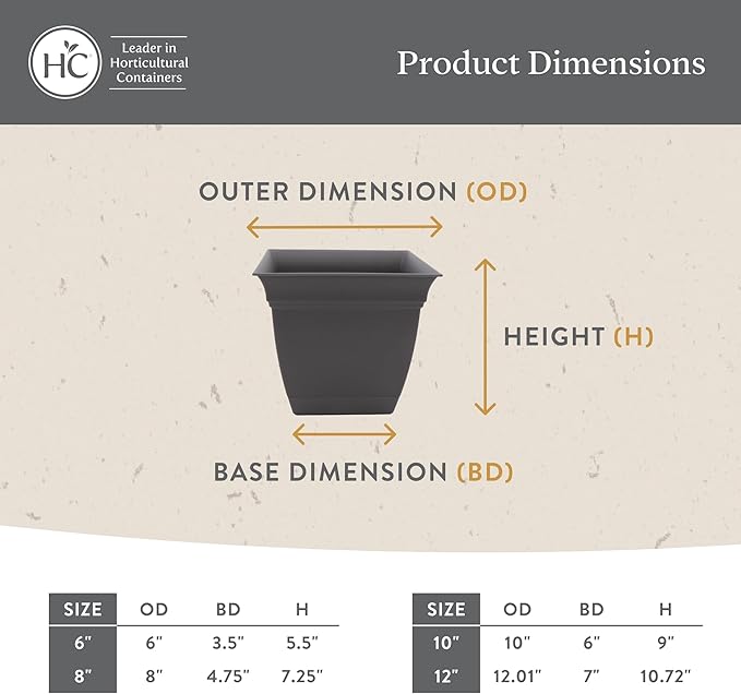 The HC Companies Eclipse Square Plastic Planter w/ Attached Saucer - Outdoor & Indoor Plant Pot with Drainage Holes - Lightweight, UV-Resistant Plastic Pots For Plants (12" Clay, Pack of 1)