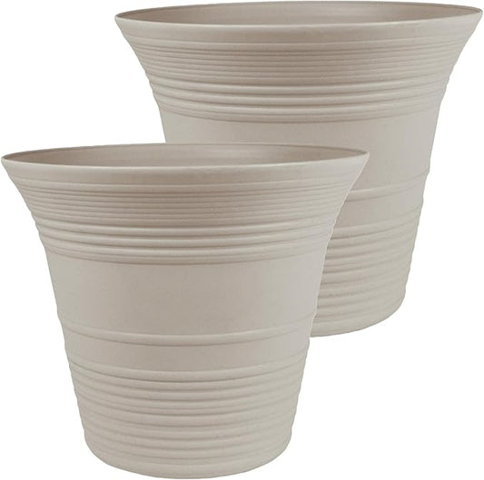 The HC Companies 19 Inch Sedona Round Self Watering Planter Pots, Lightweight UV-Resistant Plastic Indoor & Outdoor Planters, 2-Pack Flower Pots for Garden & Home Decor, Cottage Stone