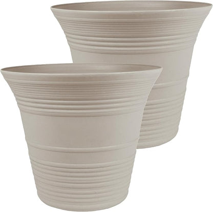 The HC Companies 16 Inch Sedona Round Self Watering Planter Pots, Lightweight UV-Resistant Plastic Indoor & Outdoor Planters, 2-Pack Flower Pots for Garden & Home Decor, Cottage Stone