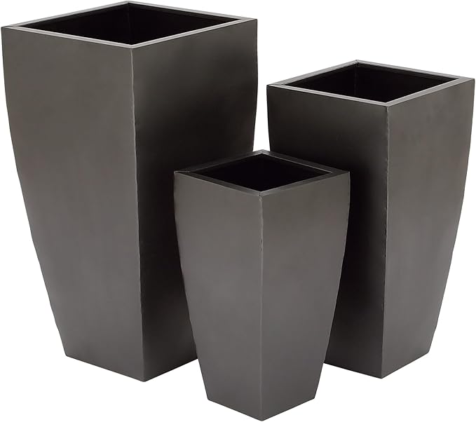 Deco 79 Metal Indoor Outdoor Planter Large Planter Pot with Tapered Base, Set of 3 Planters 20", 25", 30"H, Dark Gray