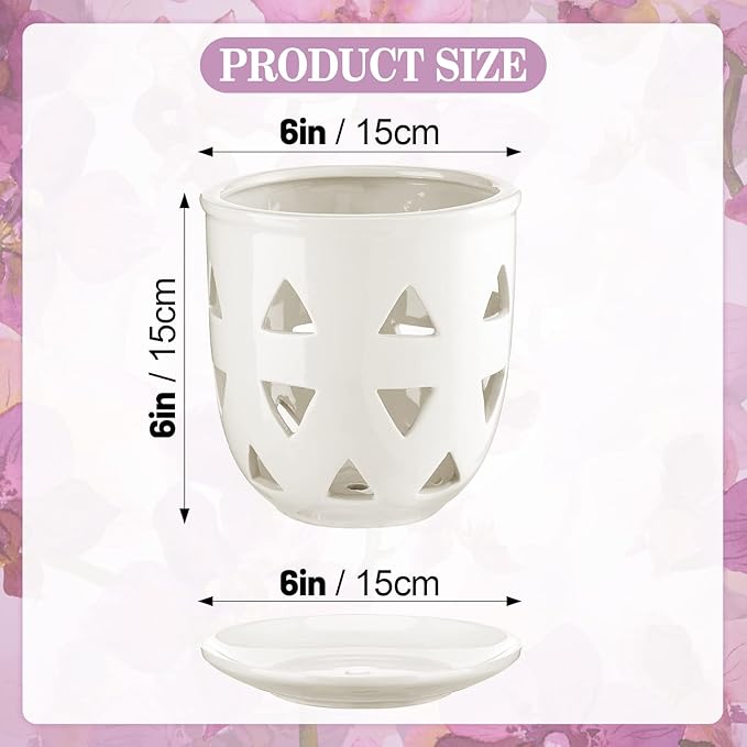Aulock 6in Ceramic Orchid Pot with Drainage Holes, Decorative Planter, Excellent Airflow for Healthy Roots, for Repotting Indoor, Triangle Style