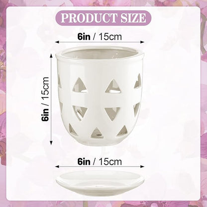 Aulock 6in Ceramic Orchid Pot with Drainage Holes, Decorative Planter, Excellent Airflow for Healthy Roots, for Repotting Indoor, Triangle Style