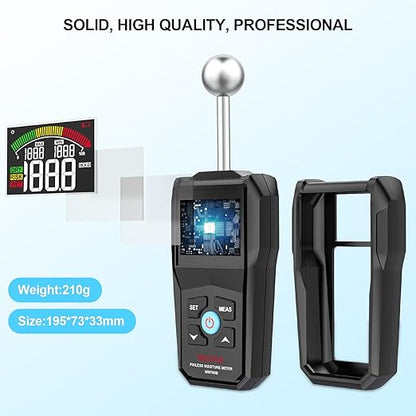MESTEK Pinless Moisture Meter for Wood, Walls & Drywall, Digital Moisture Detector, Concrete Moisture Meter & Firewood Reader, Detects up to 40mm Below Surface with 3-Color LCD Display, Audible Alarm