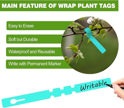 Plant Labels 200Pcs Yuanling Plastic Plant Tree Tags Wrap Around Hanging Tags Nursery Tree Markers Adjustable Garden Labels for Indoor Outdoor Gardening Plants (Teal)