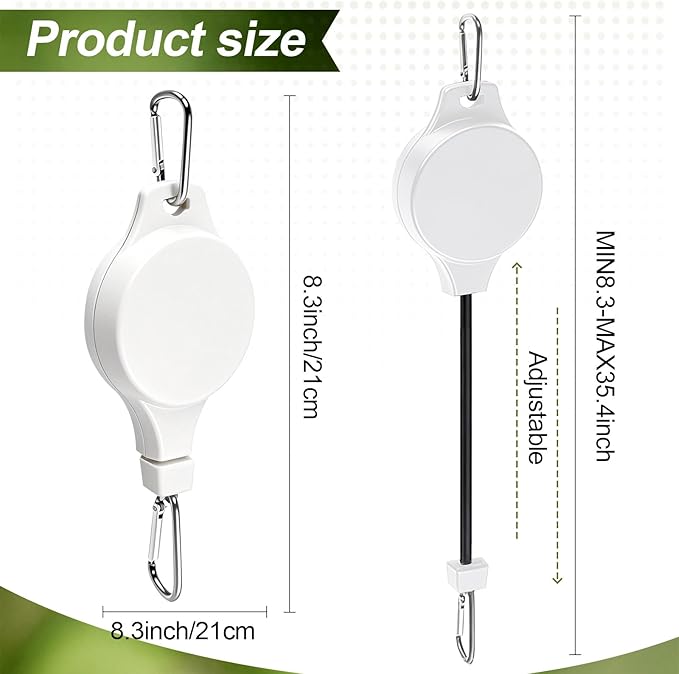 Retractable Plant Hanger with Pulley System, Effortless Raising and Lowering for Indoor and Outdoor Plants, Hanging Planters, Garden Pots & Bird Feeders (4-Pack,White)