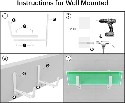 Y&M 6 Pcs Deck Railing Adjustable Planter Box Brackets (6 to 12.5 in), Universal Heavy Duty Iron Flower Box Brackets Wall Mounting Hooks for Fences, Patio, and Garden - White (Patent Registered)