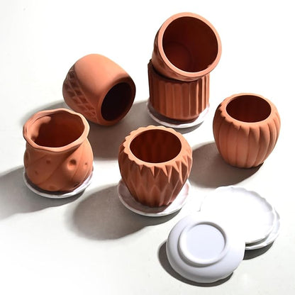 B SEPOR Ceramic Planters Handmade Mini Clay Flower Pot for Small Indoor Plant Succulent Cactus with Melamine Saucer Tray (Terracotta)