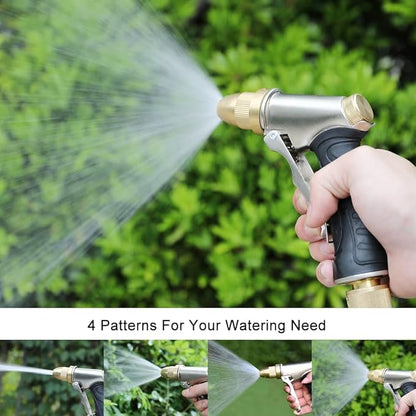 FANHAO Garden Hose Nozzle, 100% Heavy Duty Metal Spray Nozzle High Pressure Water Nozzle with 4 Patterns for Watering Garden, Washing Cars and Showering Pets - Full Brass Nozzle & Non-Slip Grip