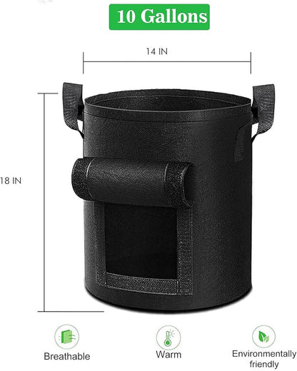 6-Pack 10 Gallon Potato Grow Bags, Heavy Duty Fabric Pots with Handles,300G Thickened Nonwoven Pots for Plants