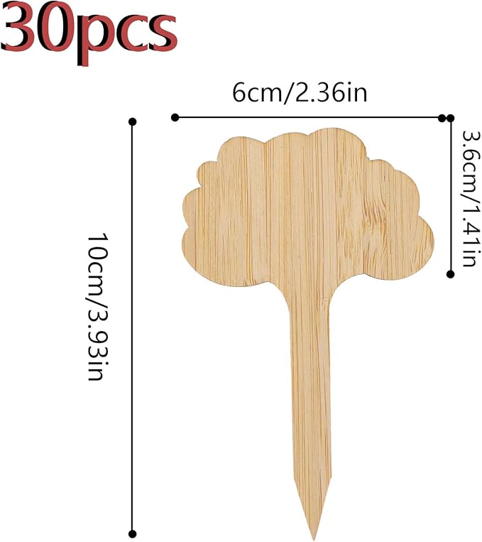AIEX 30PCS Bamboo Plant Labels, Green Tree Type Plant Markers Wooden Garden Tag for Garden Potted Flowers Vegetables (3.9 x 2.4 Inches)