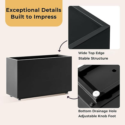 16-Inch Tall Metal Planter, Raised Garden Bed, 26Wx10Dx16H Planter Box for Plants, Vegetables & Vines, Features Drainage Holes & Adjustable Feet, Easy Assembly, Black