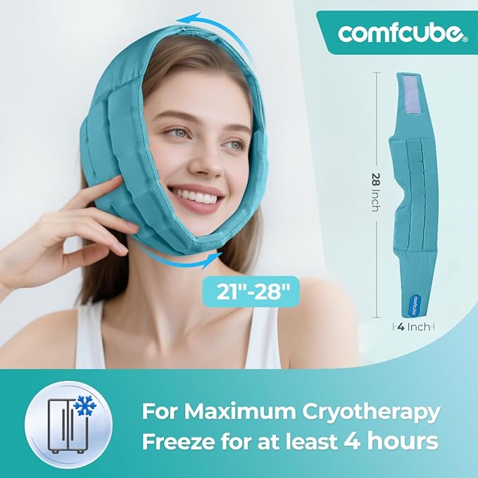 Wisdom Teeth Ice Pack Head Wrap, 2 Hours Long Lasting Cold Therapy Flexible Snug Fit Jaw Face Ice Pack for Oral Surgery, TMJ, Teeth Removed Pain, Cosmetic Injection, Swelling
