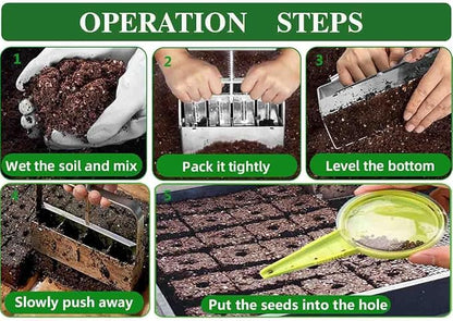 Handheld Soil Blocker Tool Kit - 4 Cell Heavy Duty 2 Inch Seed Starter Soil Block Maker for Seedlings, Cuttings, Greenhouses and Gardens (Ergonomic Design, Durable Metal Construction)