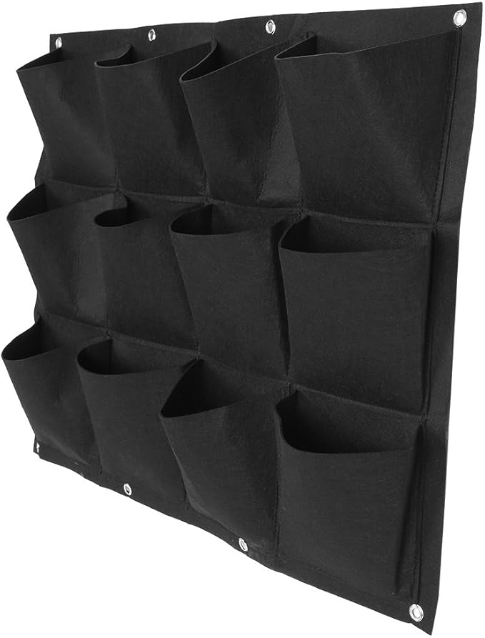 Plant Grow Bag for Vertical Gardening with 12 Pockets, Wall-Mounted Hanging Planter for Flowers and Vegetables, Felt Planting Bag for Indoor Outdoor Balcony and Patio Use in