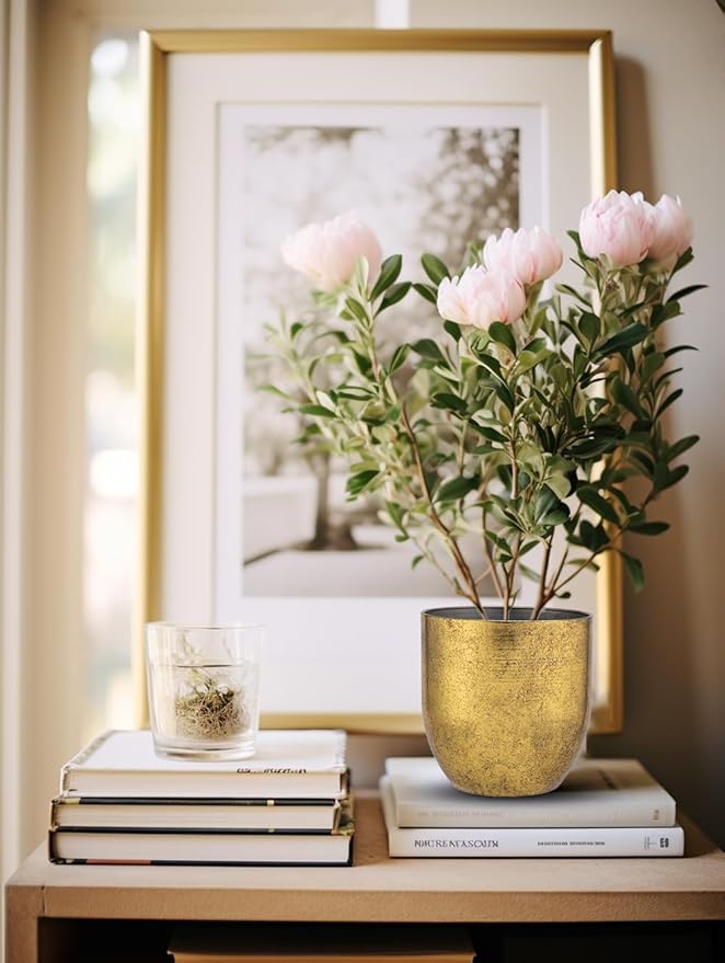 Briful Set of 3 Shabby Gold Galvanized Buckets Multi-Size Rustic Chic Metal Planters for Home Centerpieces Table Decor, Farmhouse Garden Round Metal Pots for Flowers Plant Herb(4 ¾''/5 ½''/6 ¾'')