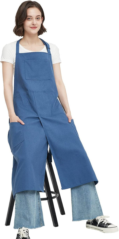 Pottery Apron with Split Leg, Long Unisex Artist Aprons with 3 Pockets for Ceramics & Clay