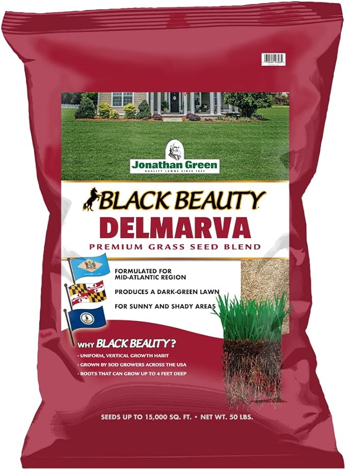 Jonathan Green (10393) Black Beauty Delmarva Grass Seed Mix (Made for Maryland, Delaware, Virginia) - Cool Season Lawn Seed (50 lb.)
