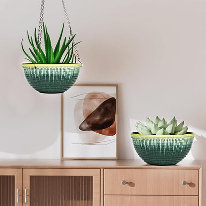 10inch Hanging Planter, 2 Pack Hanging Planters for Indoor and Outdoor Plants, Glazed Hanging Plant Holder with Drainage, Indoor Hanging Flower Pots for Garden Home (Green Glaze)