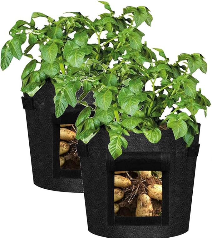 2 Pack 10 Gallon Potato Grow Bags, Planter Bag Heavy Duty, Thickened Growing Bags Garden Vegetable Planter with Handles & Large Harvest Window