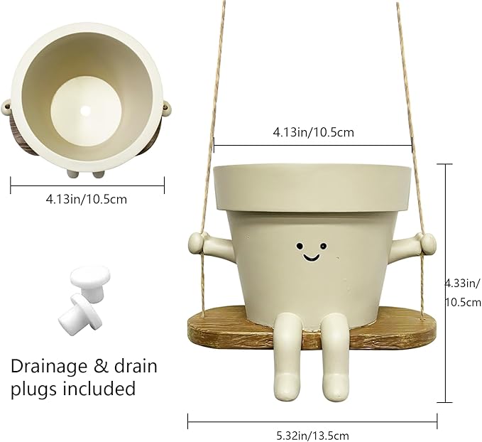 Swing Face Planter Pot Hanging Cute Flower Head Planters - Unique Sitting Sway Pots Indoor Outdoor Plants Succulent Pot String of Pearls Plant Live Resin Flower Pots Gift Ideals for Mother, Christmas