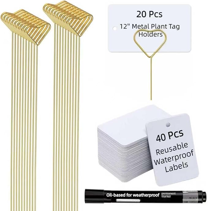 Plant Labels Kit, 20 PCS 12'' Copper Plant Tags Stakes with 40 PCS 1.97'' x 3.54'' Reusable Garden Labels Outdoor Waterproof Plus Marker Pen