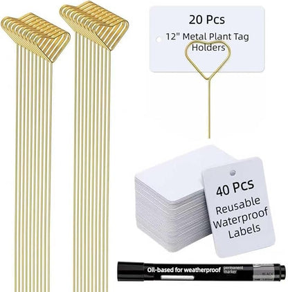 Plant Labels Kit, 20 PCS 12'' Copper Plant Tags Stakes with 40 PCS 1.97'' x 3.54'' Reusable Garden Labels Outdoor Waterproof Plus Marker Pen